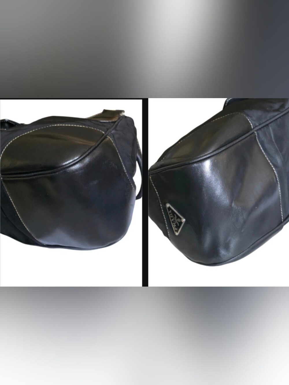 Prada Tessuto Half Moon Buckle Shoulder Bag With Leather Trim & Silver Hardware - Picture 6 of 16